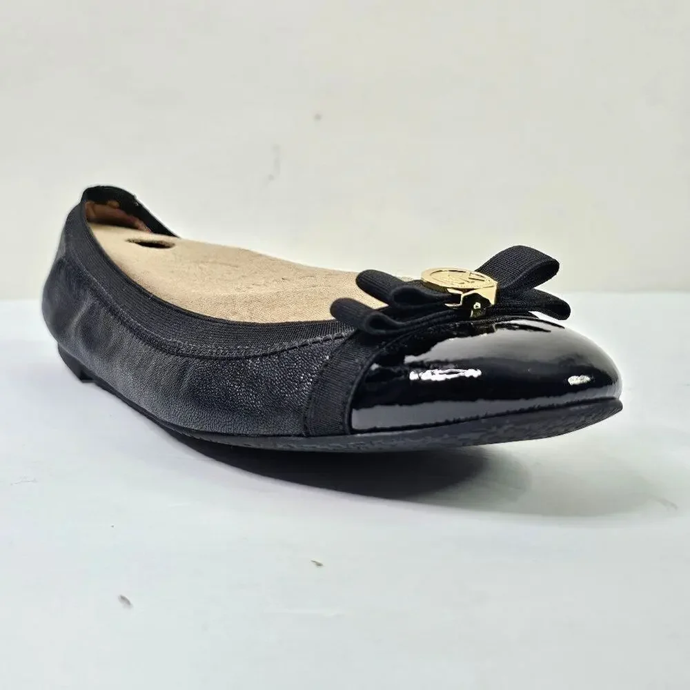 NWOB MICHAEL Michael Kors Black Dixie Patent Cap-Toe Bow Flats